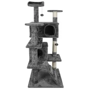 SuperDeal Pets 53-Inch Height Cat Tree with Scratching Post Condo Tower Playhouse W/ Cave and Ladders - Dark Gray