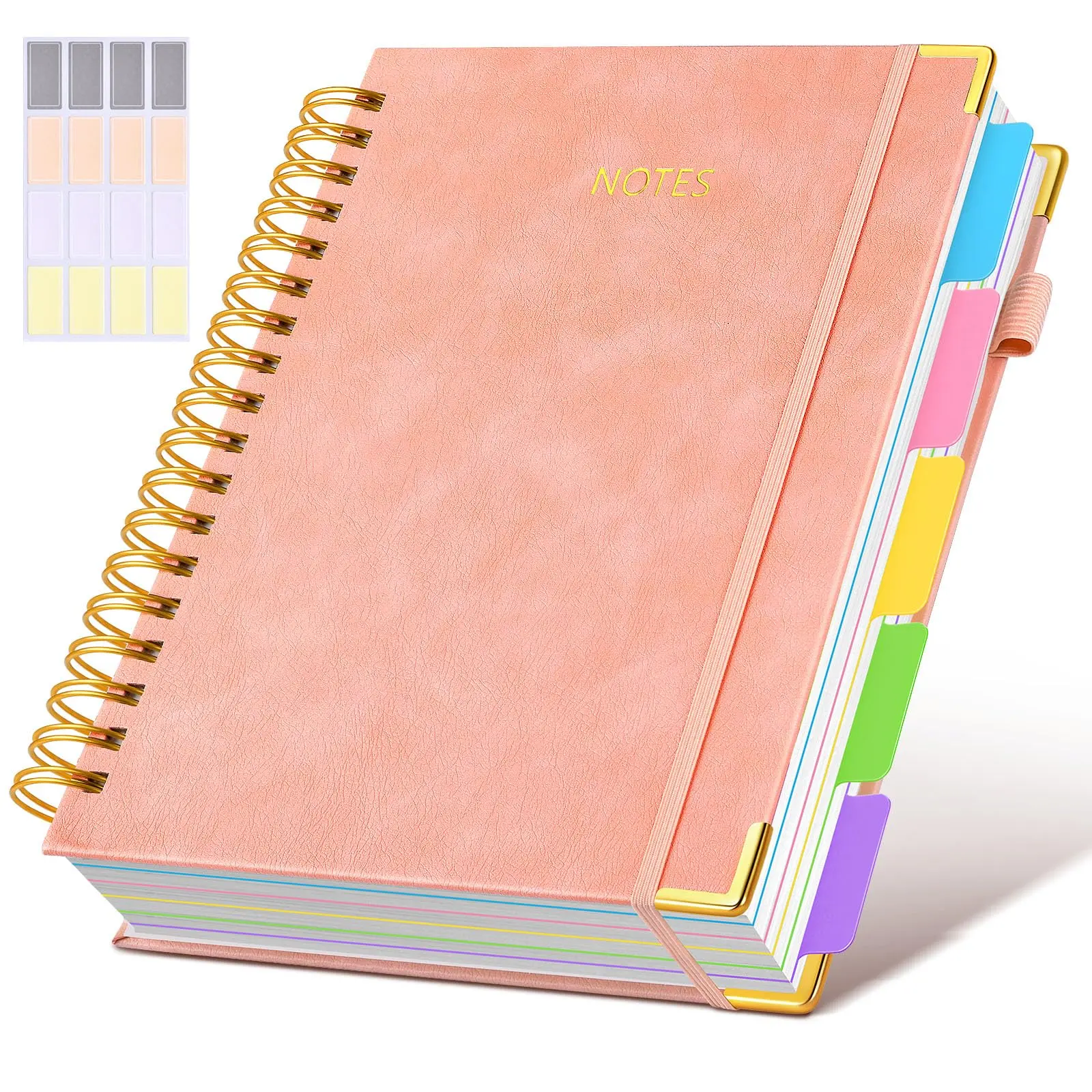 B5 (8" x 10") Leather Hardcover Spiral Notebook, 300 Pages College Ruled, 180° Flat Layout Design, Adjustable Dividers/Tabs, 5-Subject, Classroom Use, Women's Aesthetic Journal for School Work & Note Taking