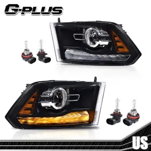 Fit For 2009-2018 Dodge Ram 1500 2500 3500 Black Projector Headlights w/ LED DRL G-PLUS
