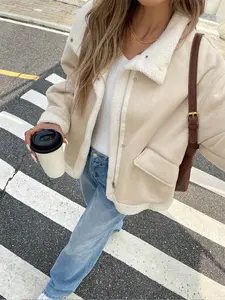 Women's short lamb fleece woven motorcycle jackets, popular loose fur coats, winter fashion women's clothing, loose fur outerwear, short lamb fur jackets, motorcycle top, stylish and novel cold-weather coats, bomber tops