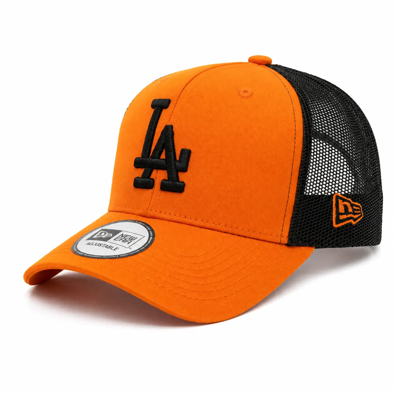 New Era Los Angeles Dodgers Orange Mesh Back Trucker Cap with snap back for Outdoor & Casual Wear