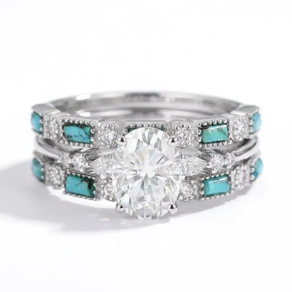 3-in-1 Synthetic Lab Moissanite Cluster Ring - Minimalist Boho Design, Side-Stones Combined Setting, Classic Engagement & Wedding Ring for Anniversary, Birthday