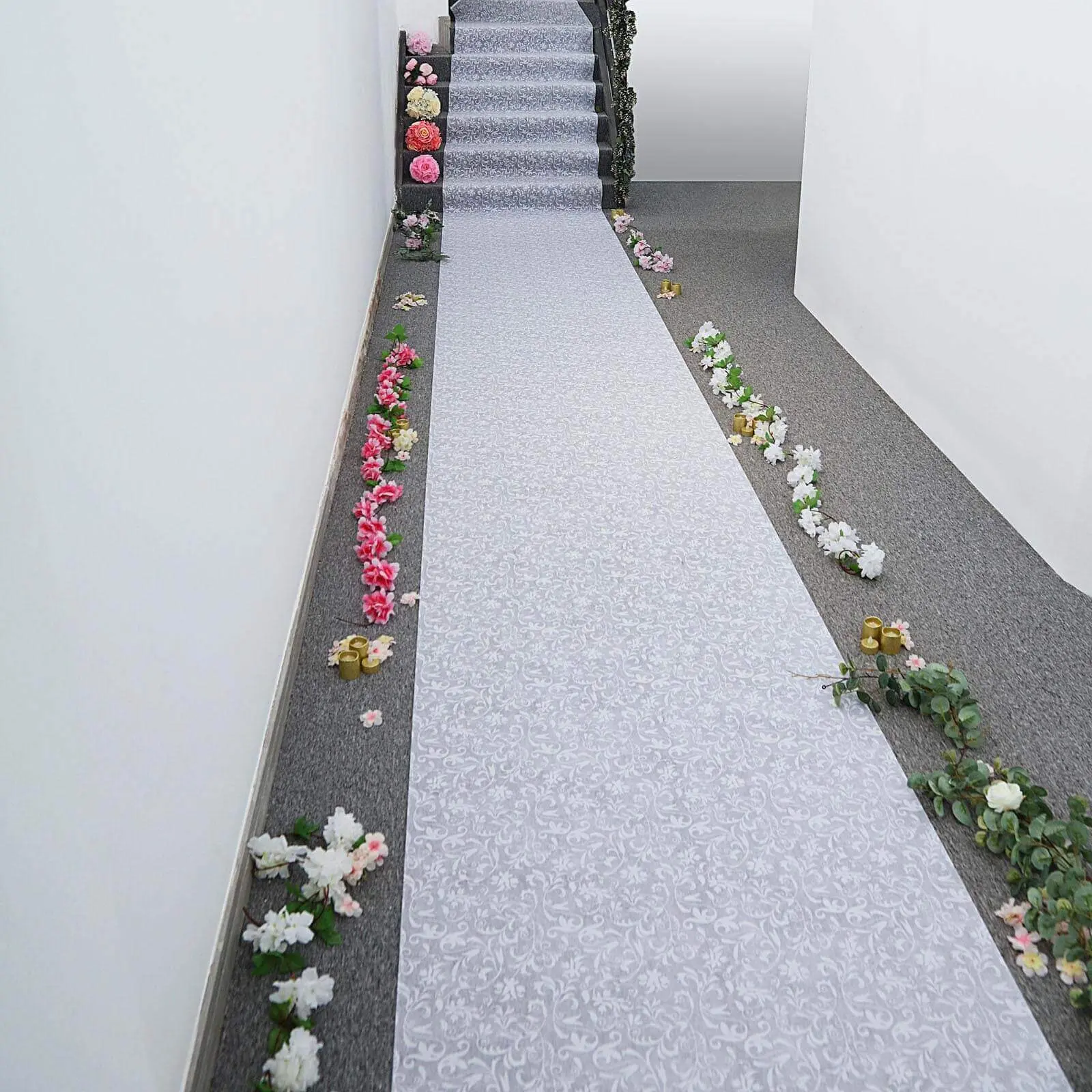 36"x100ft White Floral Lace Aisle Runner 36"x100ft White Floral Lace Aisle Runner