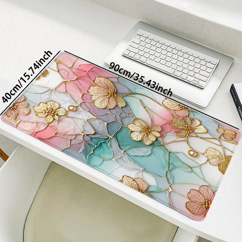 Floral Pattern Pastel Color Desk Mat, Large Elegant Stained Glass Mouse Pad, Pastel Color Aesthetic Computer Mat for Desk, Home Decor, Gaming Desk Accessory, Corporate Work Desk Accessories,Desk Organizer, Office Desk Accessories, Cute Desk Accessories