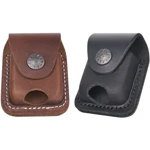 Handmade Fliptop Leather Lighter Pouch Holder Case with Pocket Belt Loop Brown & Black 2.4 x 2 x 3.2 inches Durable Protection for Classic Lighters and Air Pods