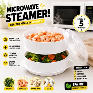 2 Tier Microwave Steamer Cooker – BPA Free Food Steamer for Veggies, Seafood, Eggs & Meal Prep