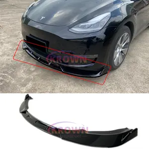 FOR 2020-2024 TESLA MODEL Y 3 PCS V STYLE GLOSSY BLACK FRONT BUMPER LIP SPLITTER KIT