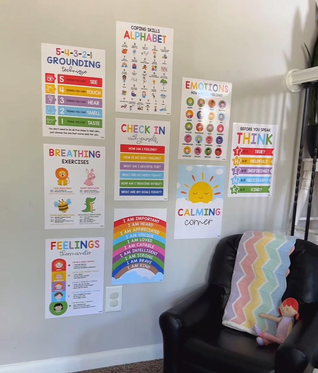 Item: 12 colorful Calming Corner Posters (10x14)