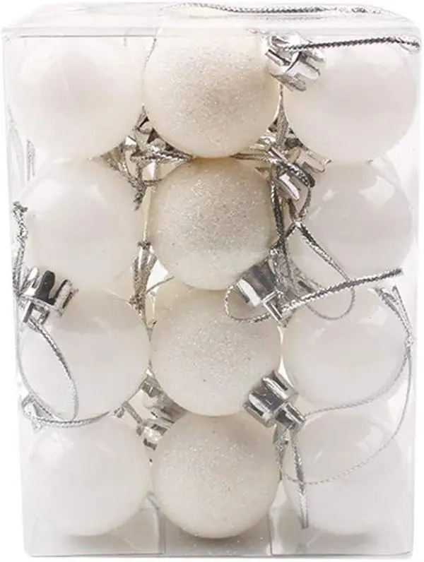 24 count Mini White Ornaments Christmas Balls Shatterproof Christmas Tree Ball Decorations 1.2" Plastic Glitter Decorative Hanging Balls for Xmas Tree Halloween Holiday Wedding Party  Decor