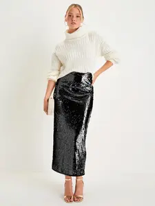 Women's Sequin Long Skirt, Elegant Shiny Design, Fashion Versatile, Perfect for Evening Parties and Gatherings, Loose-Fitting H-Type, Natural Waist
