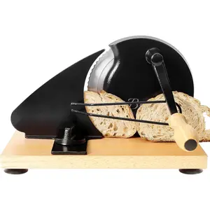 Manual Bread Slicer for Homemade Sourdough,Adjustable Thickness,Hand Crank Bread Slicer with Stainless Steel ,  Alloy Frame & Solid  Base with   Veneer Finish