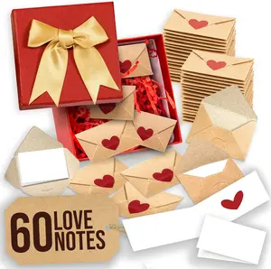 60 Blank Note Cards And Envelopes - Handmade Mini Envelopes DIY With Blank Cards, Mini Valentines Card Bulk, Tiny Valentines Day Card, Little Love Notes For Him Her, Cute Gifts For Boyfriend Girlfriend
