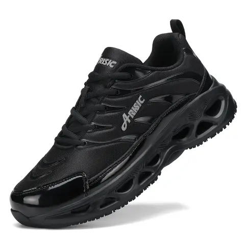 Men's Safety Work Shoes - Slip-Proof, Waterproof, Lightweight Lace-Up Round Toe, Unisex Fit All-Season Casual Business Nursing Footwear for Kitchen & Wedding Venue Staff