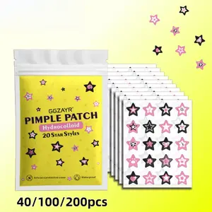 40/100/200pcs 20-Style Pink & Black Star Acne Pimple Patch Collection – Fun, Hypoallergenic Hydrocolloid Dots for All Skin Types | Deep-Cleansing, Invisible Blemish Stickers with Unique Designs for Gentle, Everyday Care