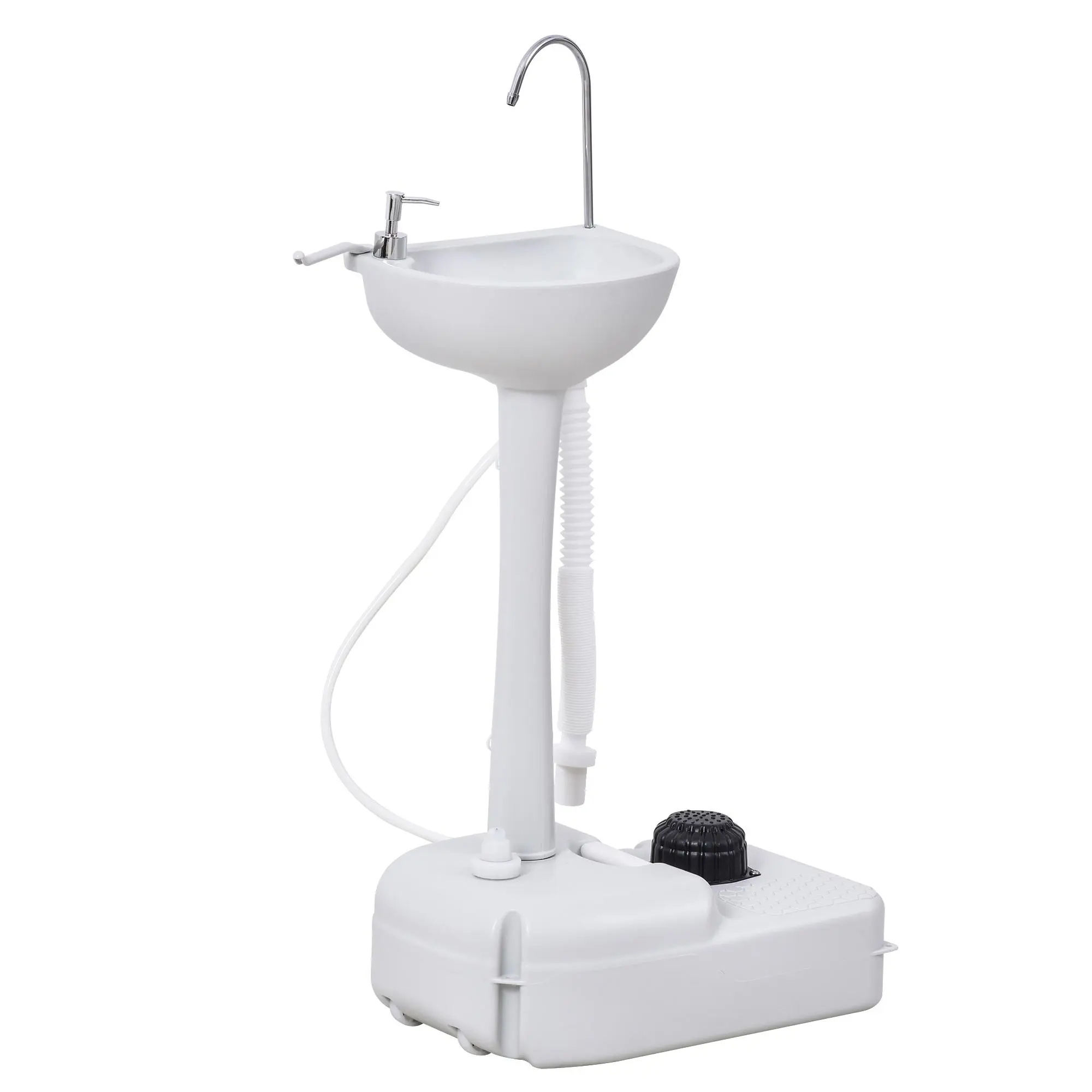 Portable Camping Sink with 4.5 Gallon Tank Rolling Wheels Soap Dispenser Towel Holder for RV Outdoor Events Gatherings HDPE White
