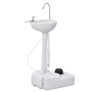Portable Camping Sink with 4.5 Gallon Tank Rolling Wheels Soap Dispenser Towel Holder for RV Outdoor Events Gatherings HDPE White