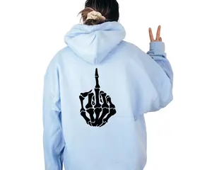 Skeleton Middle Finger Hoodie - Skeleton Lover Day Hoodie Retro Soft Casual Cotton Menswear Apparel Long Clothes