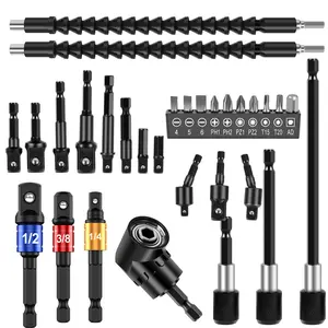 30Pcs Flexible Drill Bit Extension Kit, Quick Release Soft Shaft Screwdriver with 105° Right Angle Drill Attachment - 360° Rotatable Socket Adapter & Extension Rod, Includes 10 Bits, for Tight Spaces