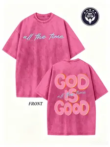 Women's Christian T-Shirt, Pink Vintage 'God Is Good All The Time' Graphic Tee, Comfortable Oversized Short Sleeve Casual Top in Soft Washed Cotton