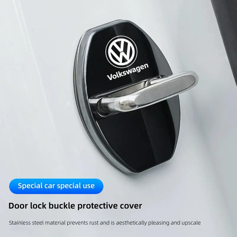 4Pcs Car Door Lock Cover Stainless Steel Cap Auto Interior Accessories Automotive For VW Atlas Jetta Touareg Variant Golf Polo GTI Taos Nivus Passat Tiguan Arteon Taigo Caddy Sharan Beetle CC Amarok Transporter Caravelle Crafter Touran Scirocco Virtus