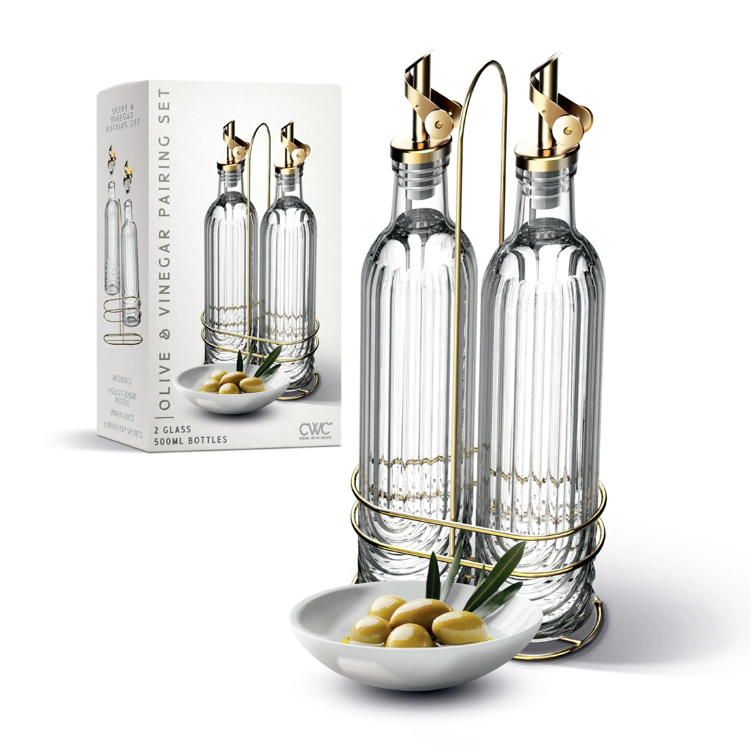 300ml Glass Olive Oil Dispenser Bottle, Kitchen Utensils with Auto-Pour Spout, Measuring Scale for Kitchen Freshness Preservation