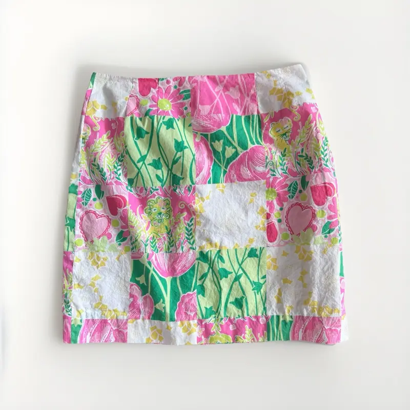 Y2K Lilly Pulitzer Patchwork Mini Skirt Size 4 | Bright Floral Preppy 2000s