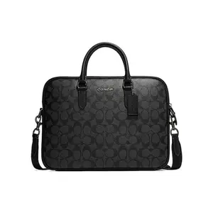 COACH Gotham Liam 33 Logo Monogram PVC Briefcase with Zipper Closure for Men in Black