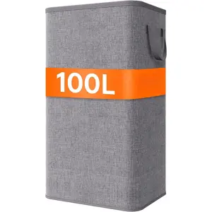 100L Large Tall Laundry Hamper, Collapsible Laundry Basket with Handles, Foldable Clothes Hampers for Laundry, Portable Dirty Clothes Hamper for Dorm College Badrom Bathroom, Light Gray