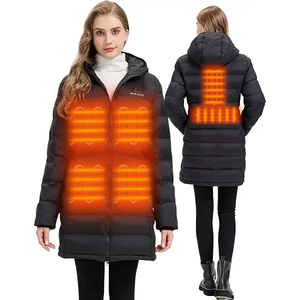 HEWINZE Women's Heated Puffer Coat - Electric Dual-Control Heated Jacket with 7.4V Battery Pack, Black Womenswear Tops