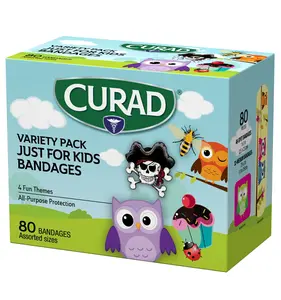 Curad Just for Kids Variety Pack Bandages Assorted Sizes for Minor Cuts and Scrapes 80Ea