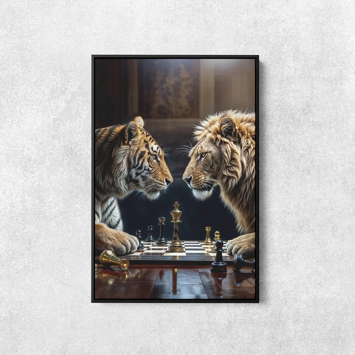 Chess Wall Art, Chess Lover Gifts, Checkmate King, Chess Game Poster, Lion Picture Wall Decor, Tiger Print, Chess Player Gift