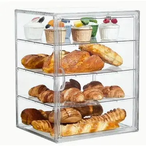 1Adjustable 4-layer transparent plastic pastry display cabinet, magnetic door bread storage box (for kitchen countertops), a baking shop/restaurant/home preservation and storage wonder to keep pastries fresh and neat. Exquisite design, sturdy structure, h
