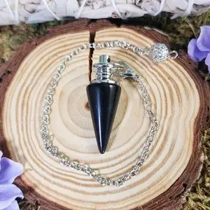 Obsidian Crystal Fancy Pendulum for Root Chakra & Sagittarius Zodiac Sign on 8 Inch Chain