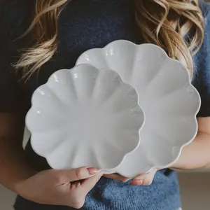 White Scalloped Serving Tray | Set of Two