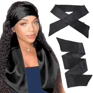 2 count Women's Satin Edge Scarves for Wigs 58 Inch Silk Edge Laying Scarf for Women Non Slip Hair Wrap Wigs Grip Band for Yoga, Makeup, Facial,  (2 pcs, Black#)