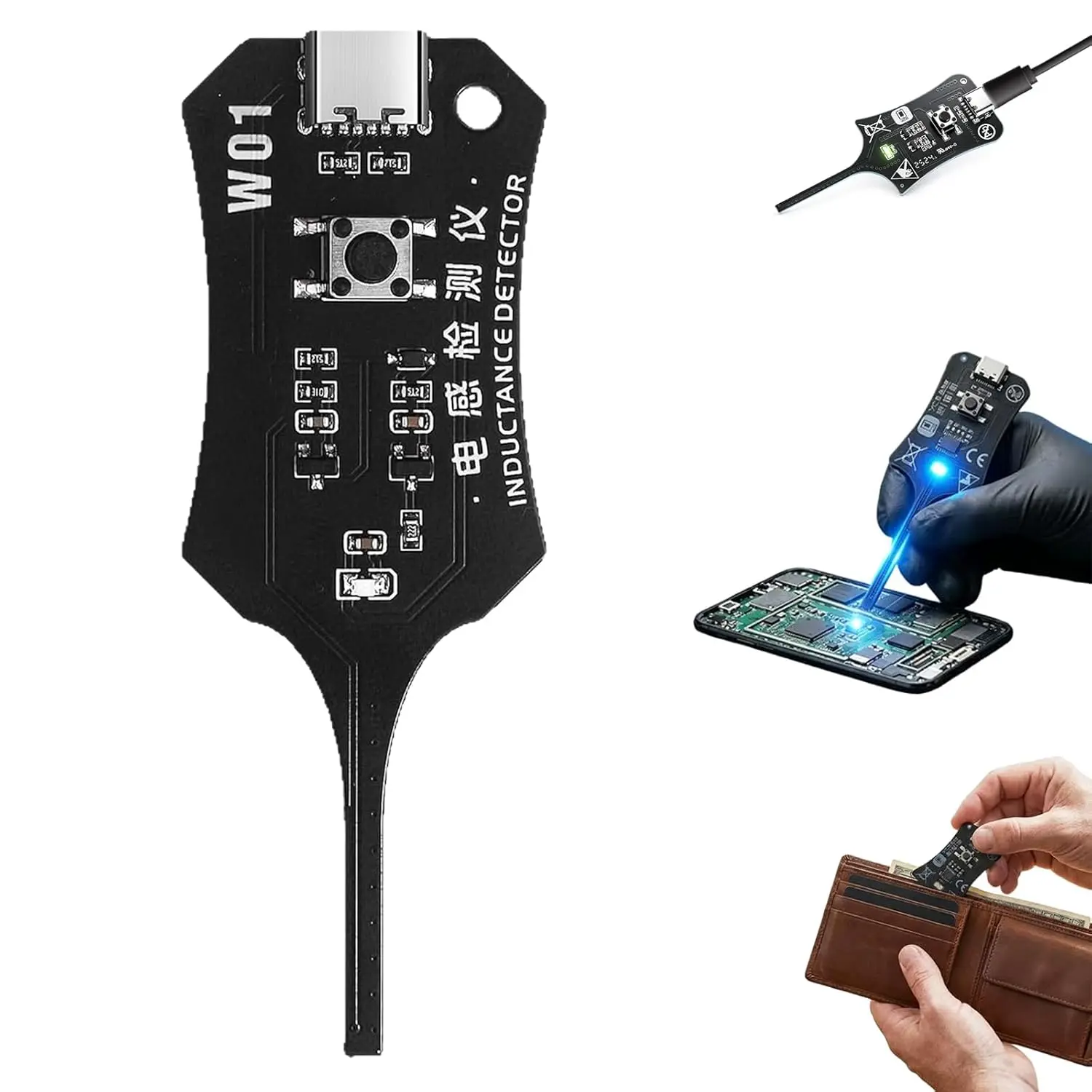 W01 Inductance Tester, Green Light Type-c Powered High One-Button Detection Tool for PCB Repair Electronic Troubleshooting Circuit Board Maintenance