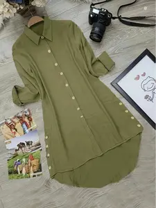 Women's Plain Collared Button Front Shirt Blouse, Casual Elegant Long Sleeve Shirt for Daily Wear, Ladies Clothes for All Seasons