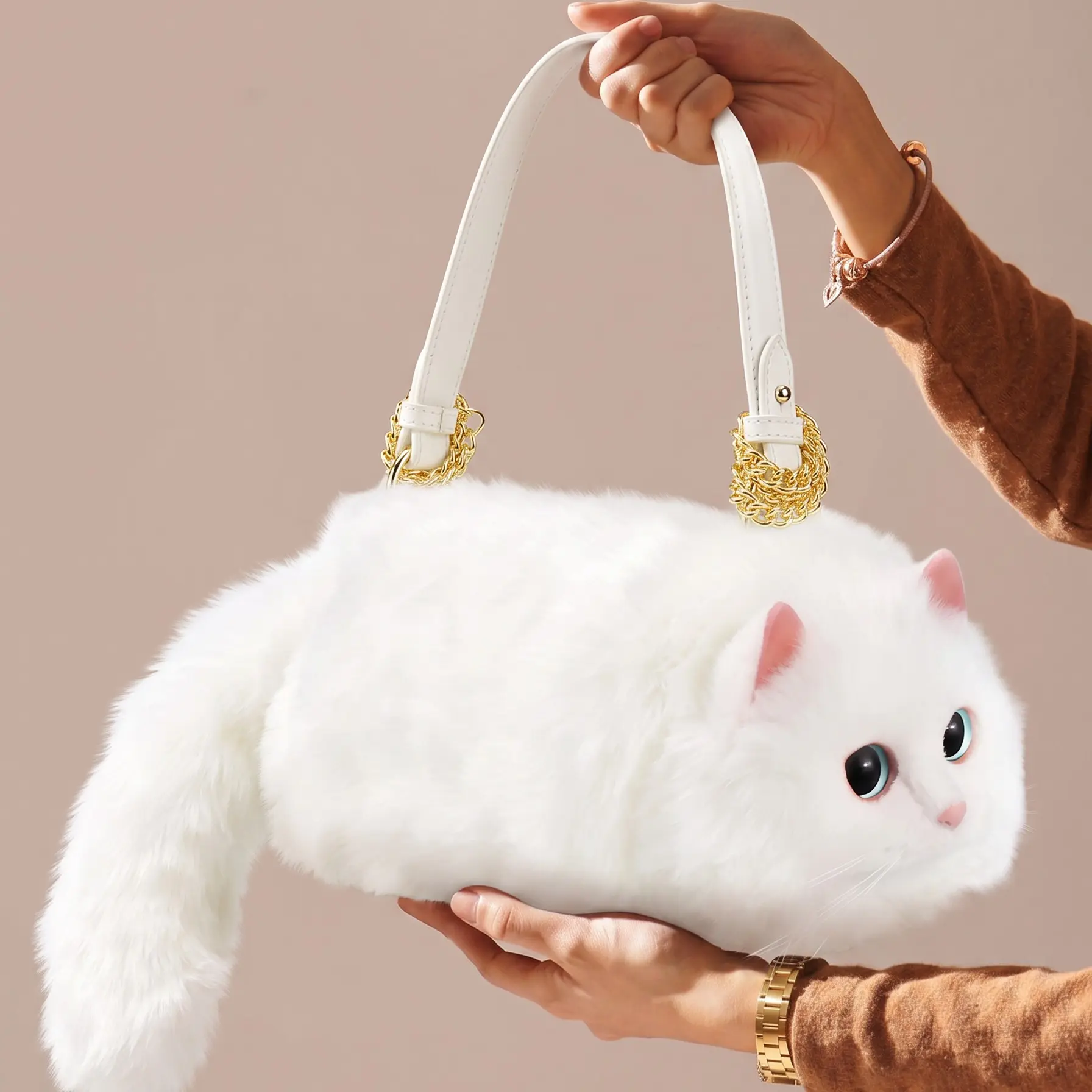 Realistic Puffy Plush Cat Shaped Crossbody Handbag for Women | Realistic HUIJUFU