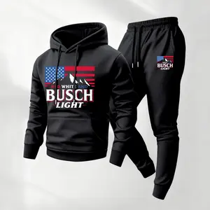 Men's Retro Beer Style Print Hoodie and Drawstring Sweatpants Set,Menswear,Casual Athletic Long Sleeve Hooded Jacket & Trousers for Fall & Winter,Men's Clothing for Daily Wear,Sportswear Indoor Outdoor,Tracksuit, Athleisure Summer Clothes