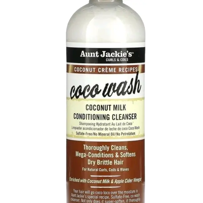 Aunt Jackie's Curls & Coils Cocoa Wash Coconut Milk Conditioning Cleanser 12 fl oz - Thoroughly Cleanses, Mega-Conditions & Softens Dry Brilliant Hair