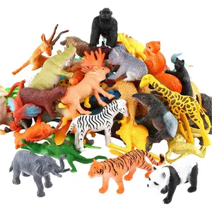 P-MTS030  Animals Figure,54 Piece Mini Jungle Toys Set,Realistic Wild Vinyl Plastic Animal Learning Party Favors for Boys Girls Kids Toddlers Forest Small Playset Cupcake Topper