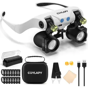 Magnifying glasses for close work, jeweler’s magnifying glasses with light and 7 interchangeable lens pairs (3x, 5x, 6x, 7x, 10x, 13x, 16x), headband loupe magnifier for watch repair with case