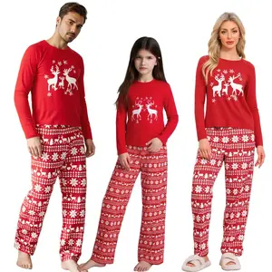 cheibear Christmas Deer Loungewear Long Sleeves Tee and Deer Pants Family Pajama Sets Red Medium Women's