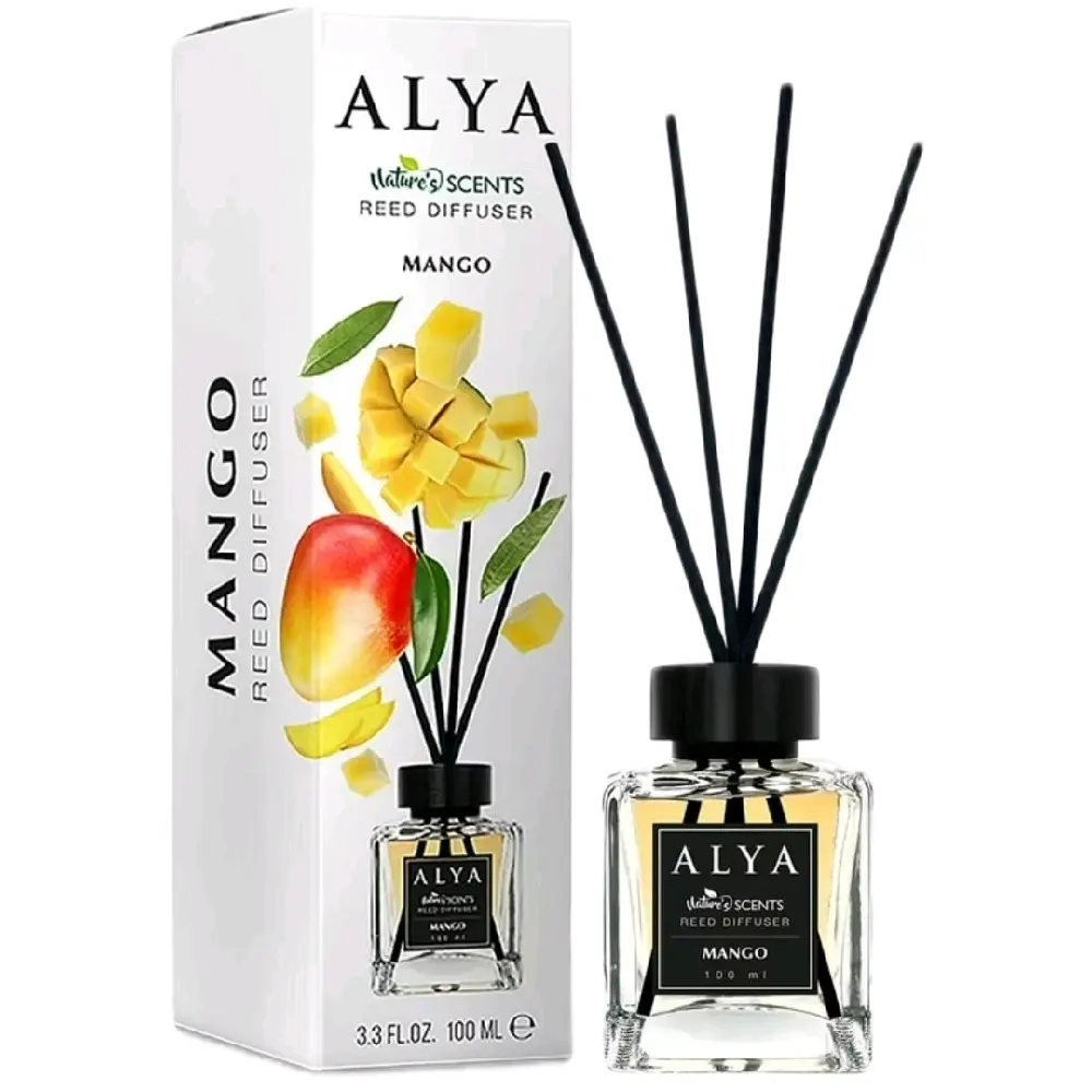 ALYA mango Reed Diffuser, Nature's Scents, 3.3 FL.OZ, 100 ML, Glass Bottle with Black Reeds