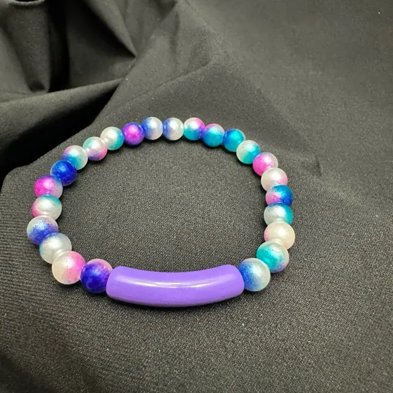 Women's Adjustable Beaded Name Bracelet - Purple Multi-Color Beads, 7-7.5 in Fit, Fashion Costume Jewelry Accessory, Beaded Design