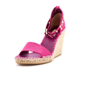 Pre-owned Valentino Garavani Women's Rockstud Ankle Strap Double Wedge Sandals Leather by Rebag