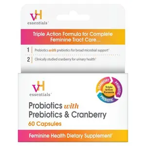 (A)vH Essentials Feminine Health Probiotics with Prebiotics & Cranberry, Daily Supplement for Vaginal pH Balance, Urinary Tract Health & Digestive Support, 60 Ct