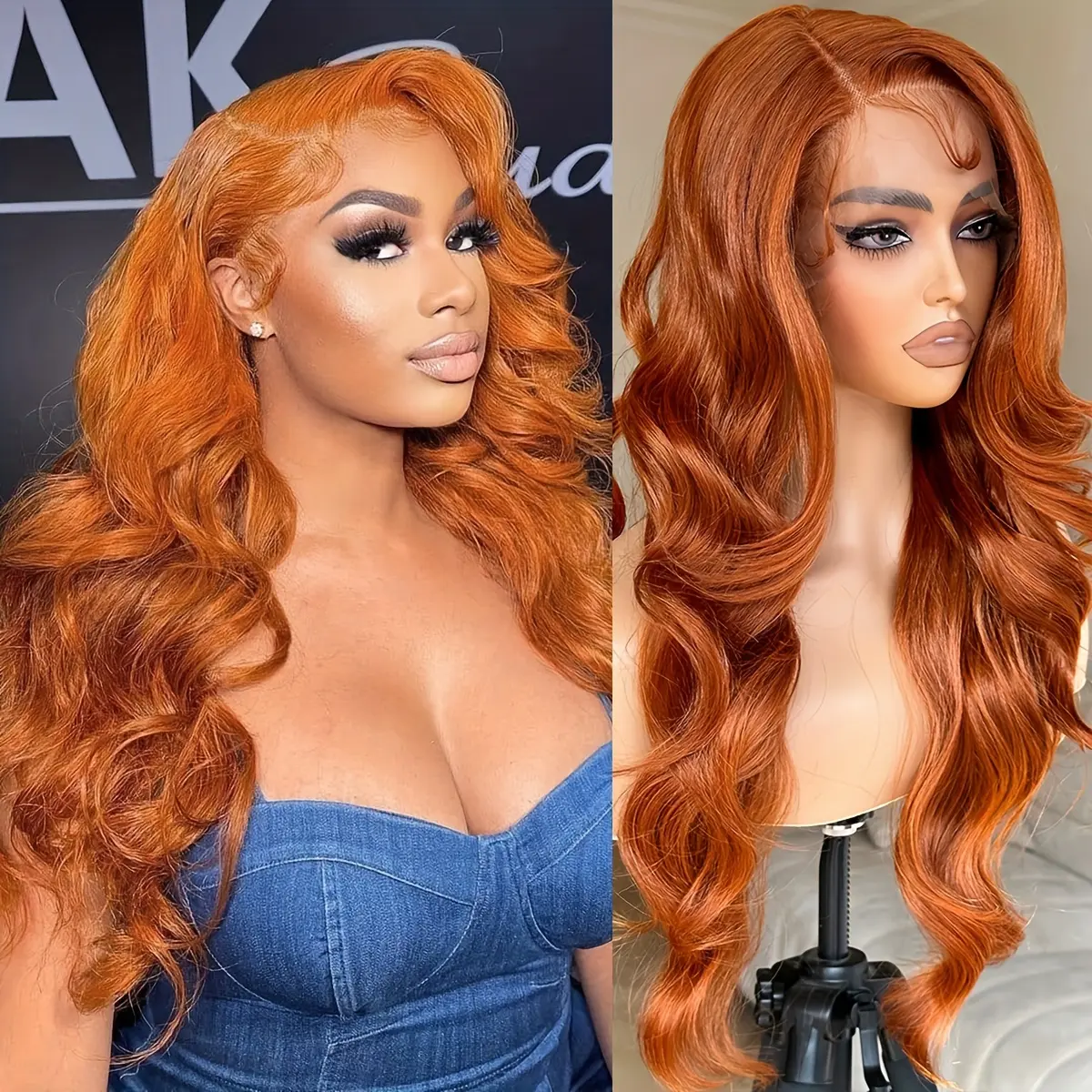 ZIHAN 26-Inch Ginger Orange Wavy Heat Resistant Transparent Lace Wig for Women, Pre-Plucked with Natural Hairline, Side Part Hairstyle, Female, Heat Resistant Wig, Curly Wavy Hair, Ethnic, 26 Inches, Special Occasions, Lace Front, Natural Look For All Eth