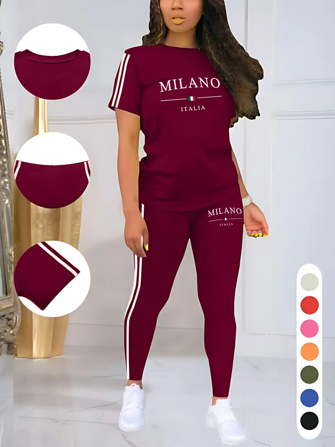 Women's Sporty Fitted Letter Print Round Neck Short Sleeve Top & Long Pants Two-Piece Set, Letter Print Tracksuit, Casual Activewear Set, Athleisure Workout Set