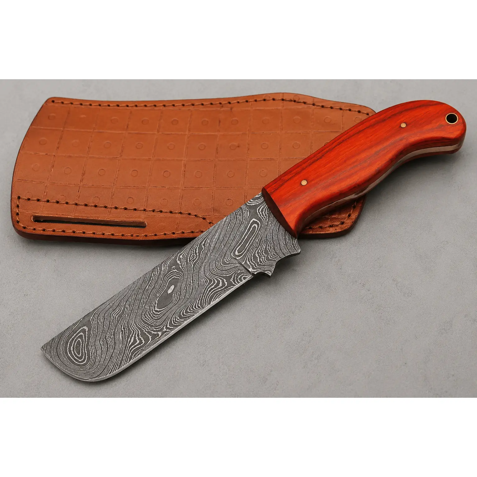 Heritage Damascus Steel Knife – 512 Layer Hand Forged Blade with Pakka Wood Handle & Leather Sheath
